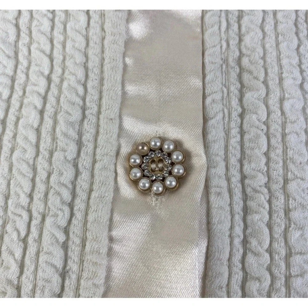 Le Chic Cardigan Kids Size 2 Cream Faux Fur Trim Cable Knit Pearl Button